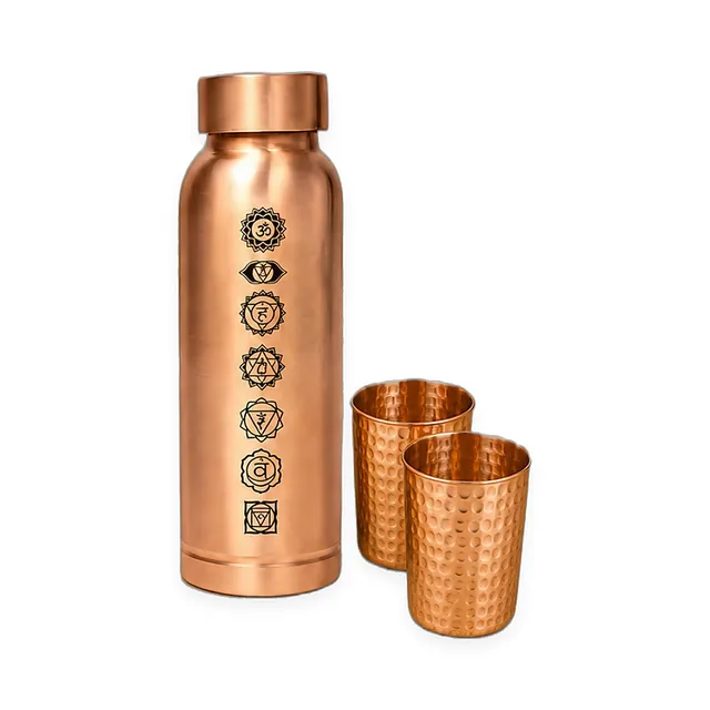 Copper Bottle with 2 Glasses – Chakra — handcrafted copper