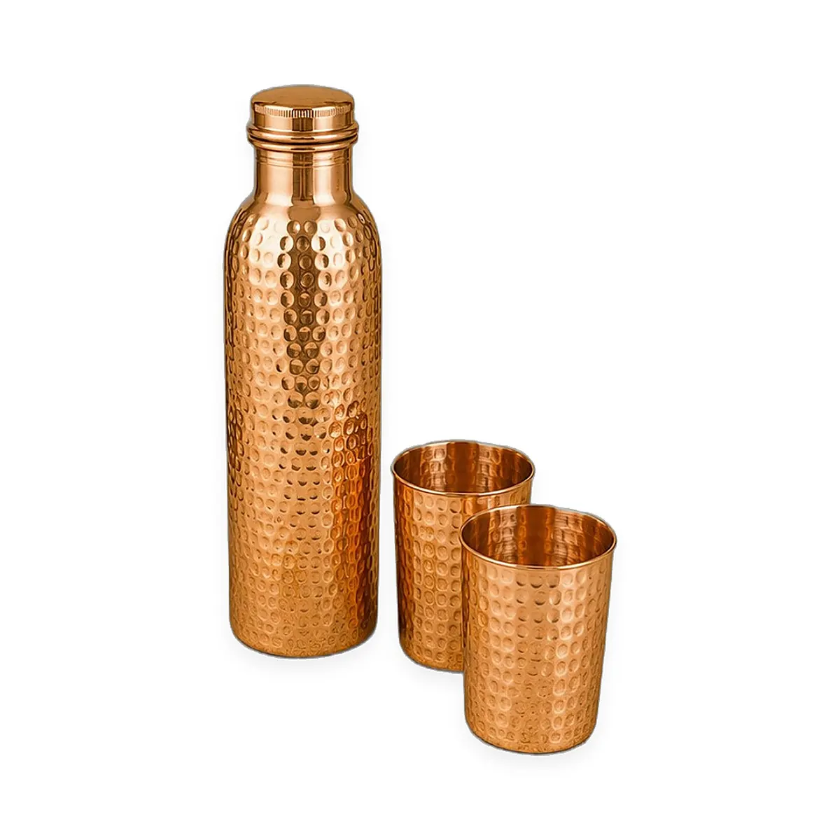 Copper Bottle with 2 Glasses – Hammered — view 1