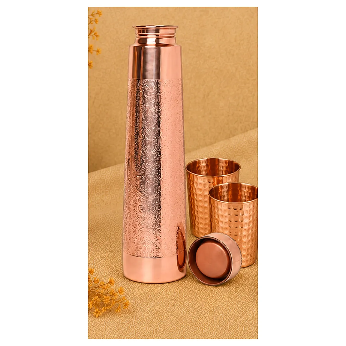 Copper Bottle with 2 Glasses – Plain — view 1