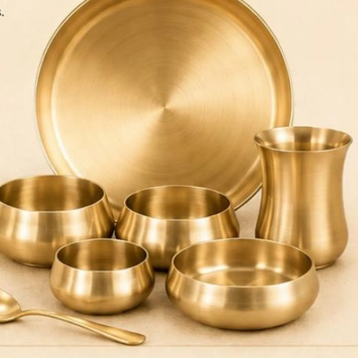 Curve Thali Set – Brass & Kansa · 7 Pieces · Gift Boxed — view 2
