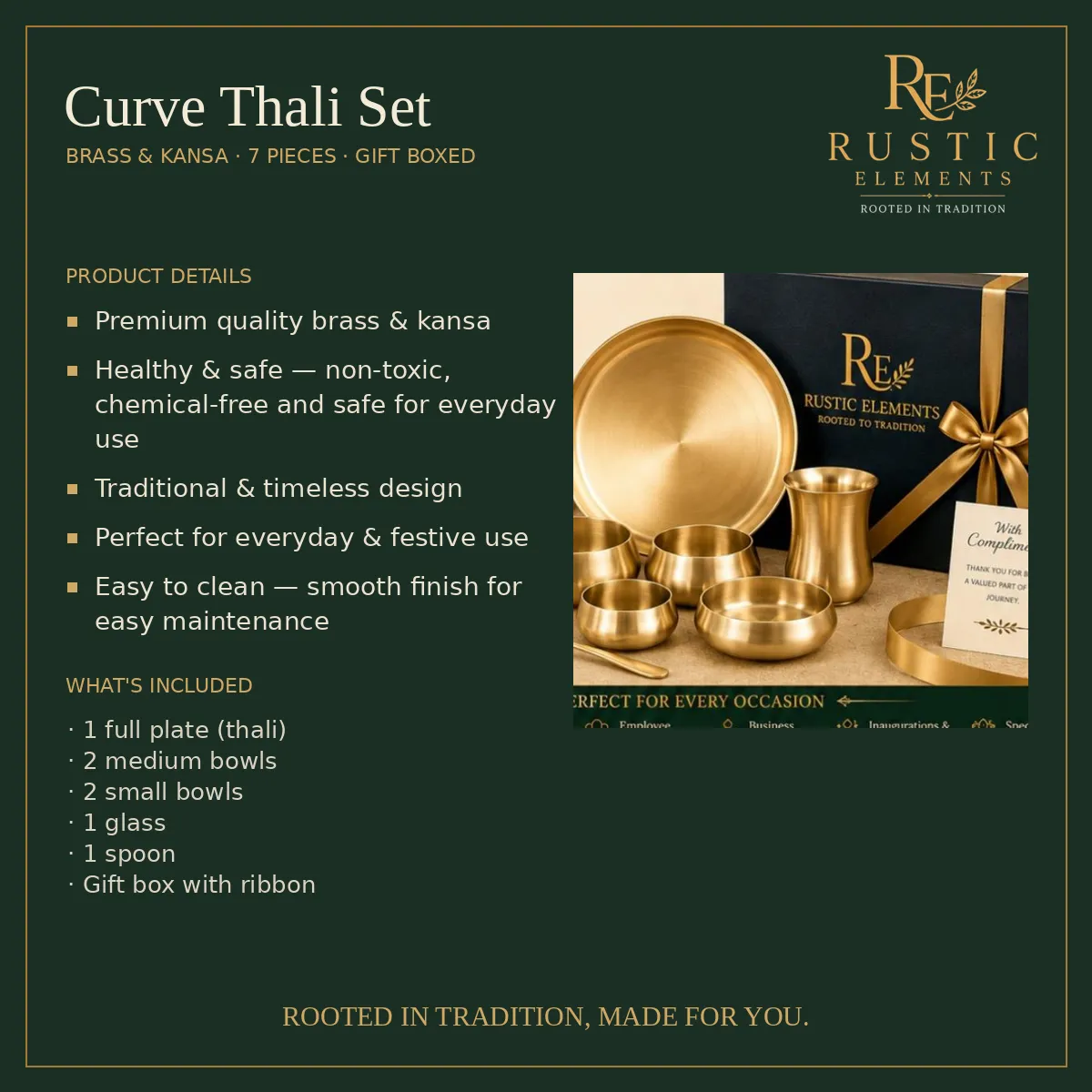 Curve Thali Set – Brass & Kansa · 7 Pieces · Gift Boxed — view 3