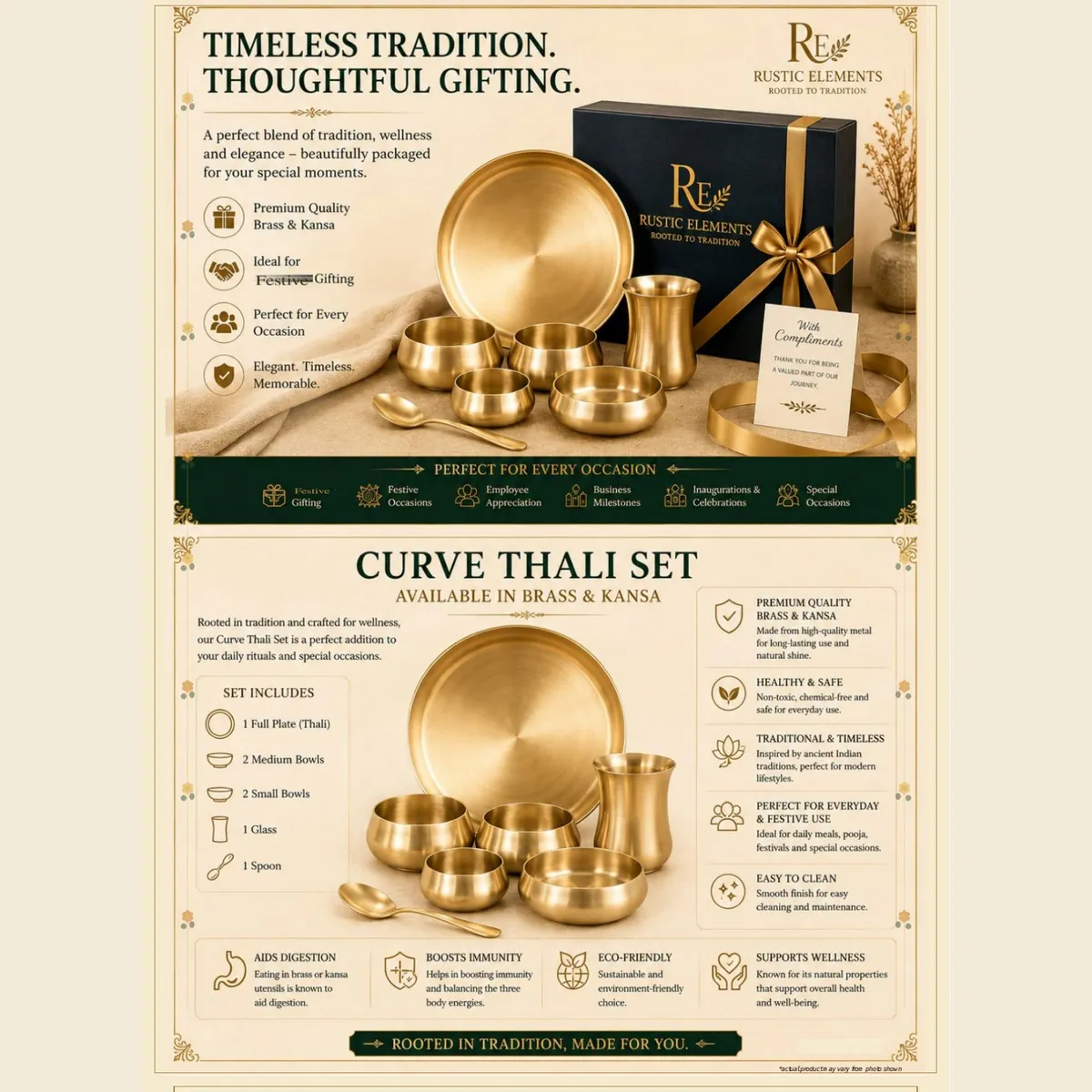 Curve Thali Set – Brass & Kansa · 7 Pieces · Gift Boxed — view 4