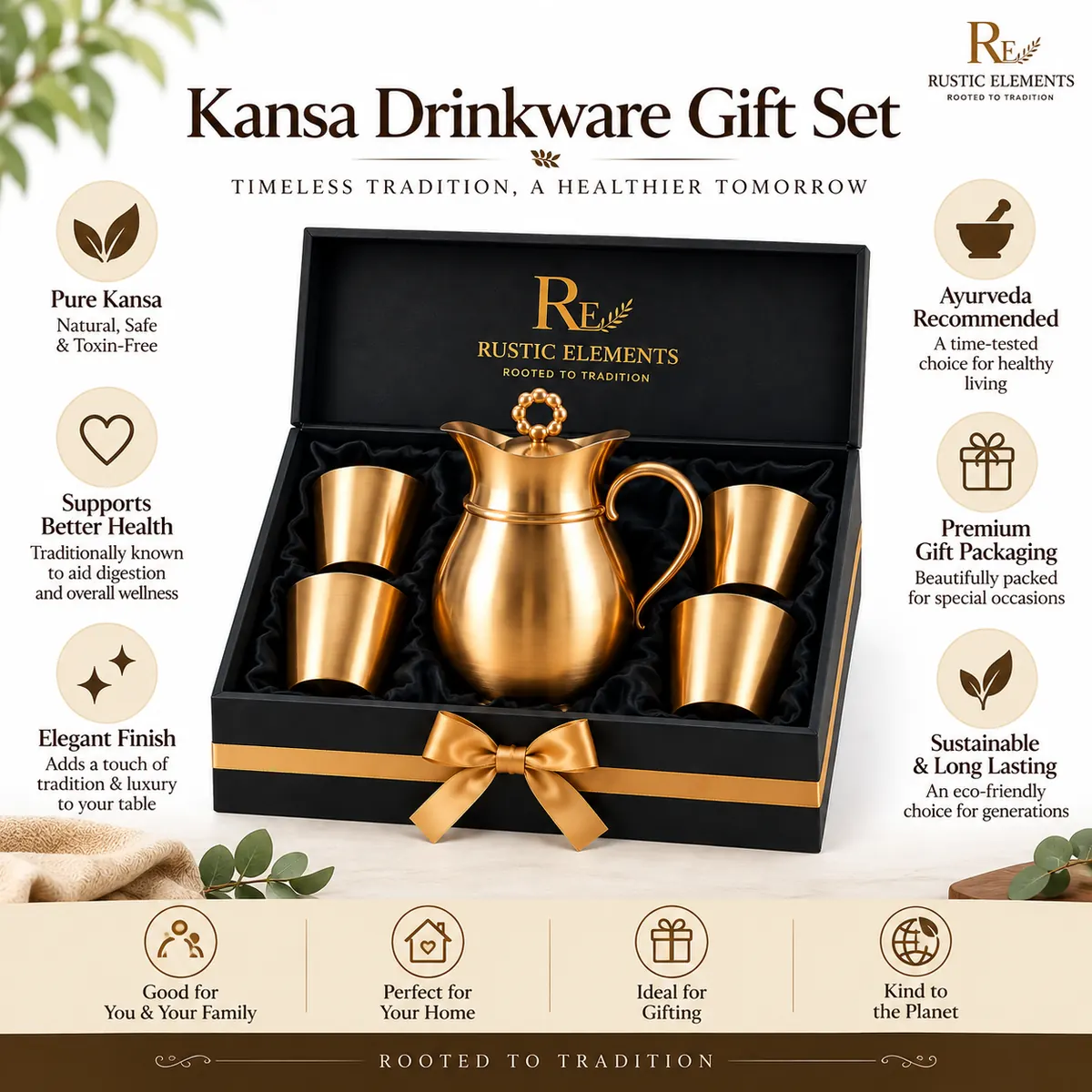 Kansa Drinkware Gift Set – Jug with Glasses · Gift Boxed — view 3