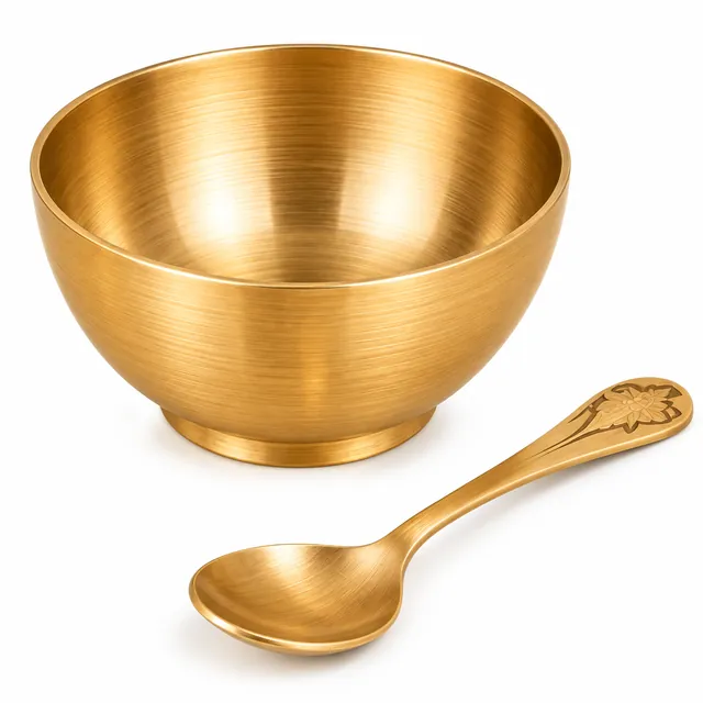 Kansa Medium Katori with Spoon — handcrafted kansa