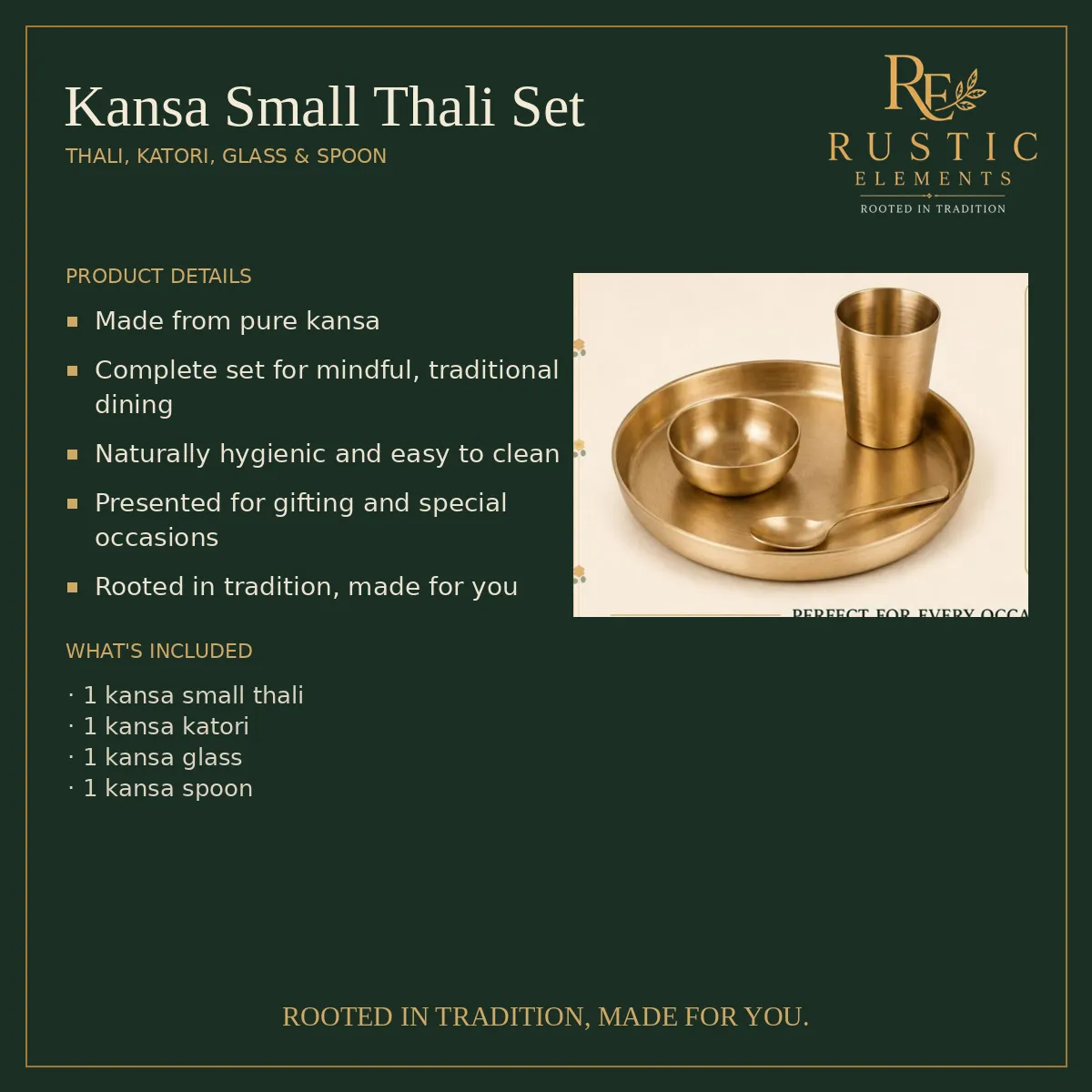 Kansa Small Thali Set – Thali, Katori, Glass & Spoon — view 3