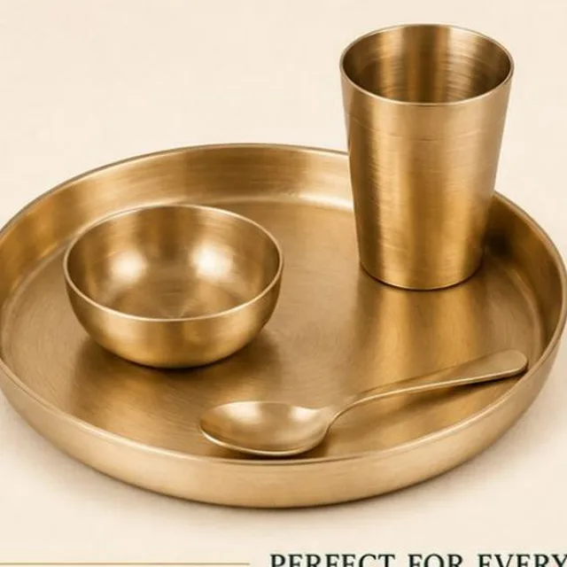 Kansa Small Thali Set – Thali, Katori, Glass & Spoon — handcrafted kansa